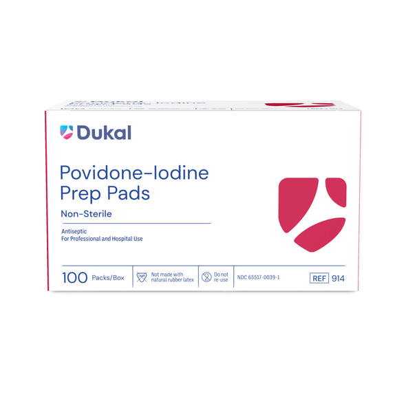 Dukal Povidone-Iodine Prep Pads – Medium Size, 1.34 x 2.36 in, 100/BX, 10BX/CS, Non-Sterile, 3.8 lb