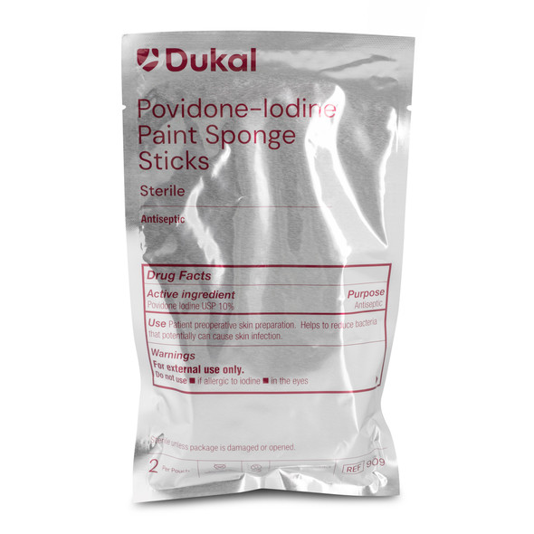 Dukal Povidone-Iodine Paint Sponge Sticks – Sterile Application, 24 lb, 2/PK, 10PK/BX, 8BX/CS