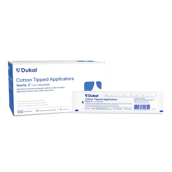 Dukal Sterile Cotton – Tipped Wood Applicators – 3 in Length, 2/pk, 100 Pk/bx, 10 Bx/cs – brand_name Dukal