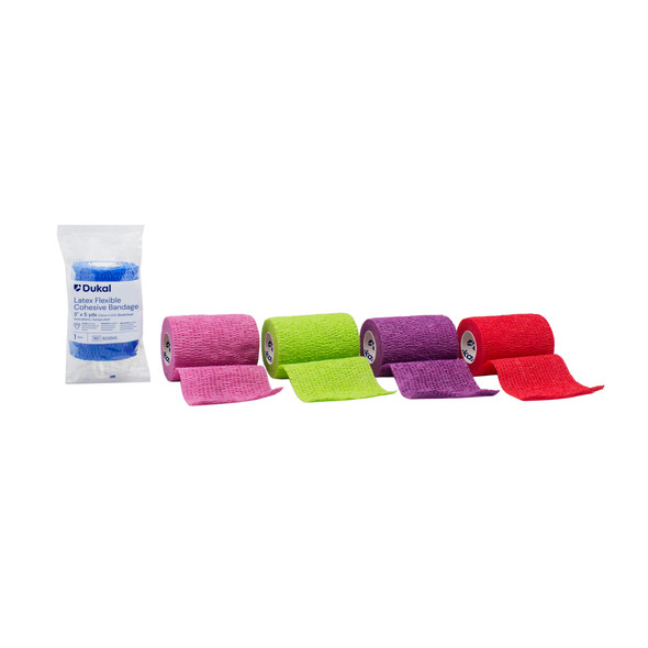 Dukal Cohesive Bandage – 3 in x 5 yd, Assorted Colors, Lightweight, Self-Adherent, 1/PK, 24 PK/BX