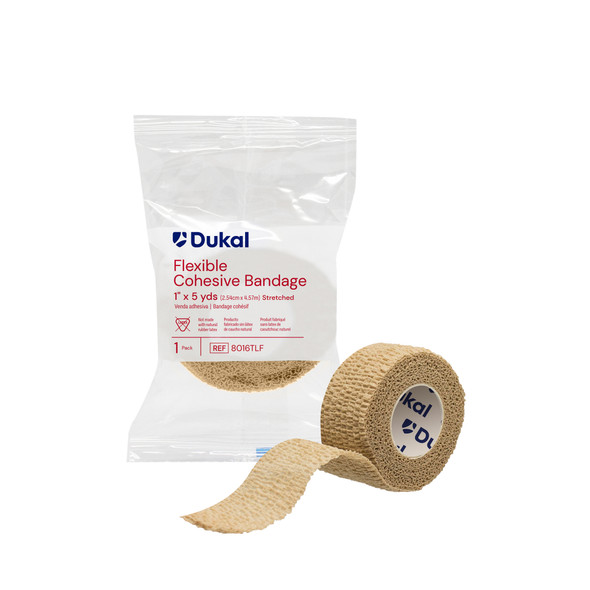 Dukal Cohesive Bandage – 1 in x 5 yd, Tan, Self-Adherent, Lightweight, 1.1 lb, 1/PK, 30 PK/BX