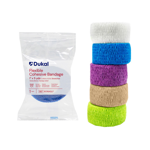 Dukal Cohesive Bandage – 1 in x 5 yd, Assorted Colors, Lightweight, Self-Adherent, 1/PK, 30 PK/BX