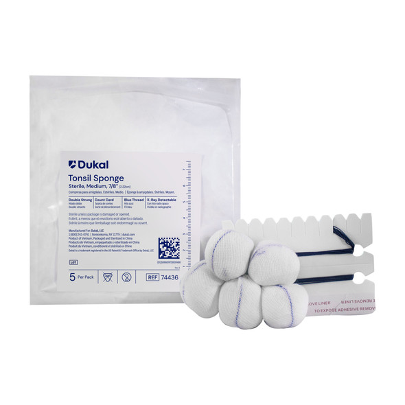 Dukal Sterile X-Ray Detectable Tonsil Sponges – Medium 7/8 in, Double Strung, 5/Card, 100 PK/CS
