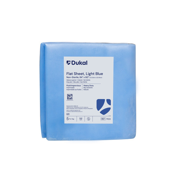 Dukal Disposable Flat Sheet – 84 x 60 in, Light Blue, Durable Spunbonded Material, 5/BG, 10 BG/CS