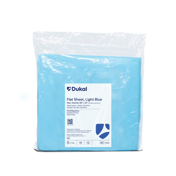Dukal Disposable Flat Sheet – 85 x 41 in, Light Blue, Durable Spunbonded Material, 5/BG, 20 BG/CS