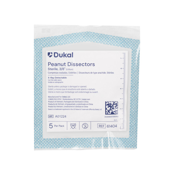 Dukal Sterile X-Ray Detectable Peanut Dissectors – 3/8 in, 100% Cotton Gauze, 5/PK, 40 PK/CS