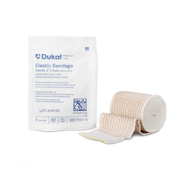 Dukal Premium Care Sterile Elastic Bandage with Self-Closure – 2 in x 5 yd, Hook and Loop, High Compression