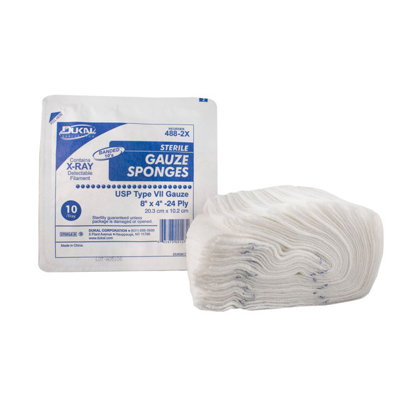 Dukal Premium Care Sterile X-Ray Detectable USP Type VII Gauze Sponges – 24-Ply, 8 x 4 in, 10/TY Packaging