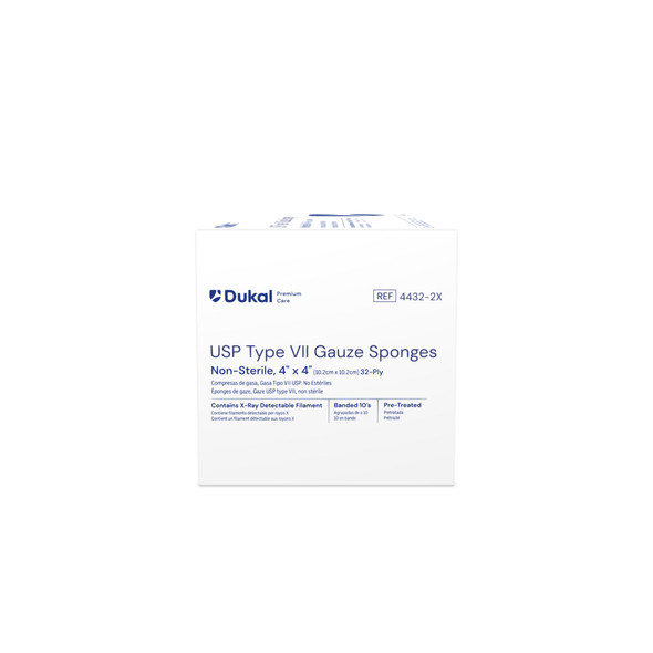 Dukal Premium Care X-Ray Detectable USP Type VII Gauze Sponges – 32-Ply, 4 x 4 in, 50/BG, 20 BG/CS