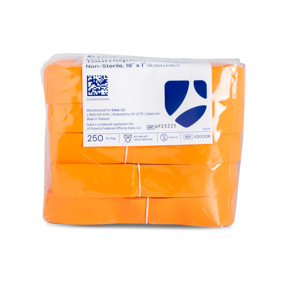 Dukal Non-Latex Tourniquet – Polyisoprene, 18 in x 1 in, Orange, Bulk Pack, 14.99 lb, Non-Sterile