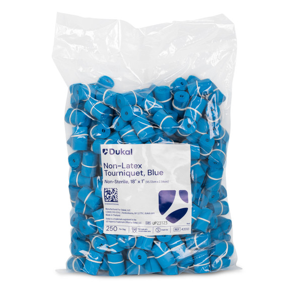 Dukal Tourniquet Rolled and Banded – 18 x 1 in, Blue, Synthetic Polyisoprene, 250/BG, 4BG/CS