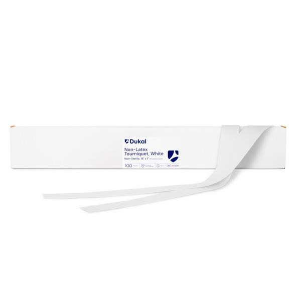 Dukal Tourniquet Flat Packaged – 18 x 1 in, Synthetic Polyisoprene, White, 100/BX, 10BX/CS