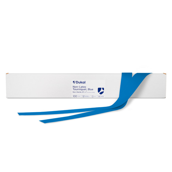 Dukal Tourniquet Flat Packaged – 18 x 1 in, Blue, Synthetic Polyisoprene, Non-Latex, 100/BX, 10BX/CS