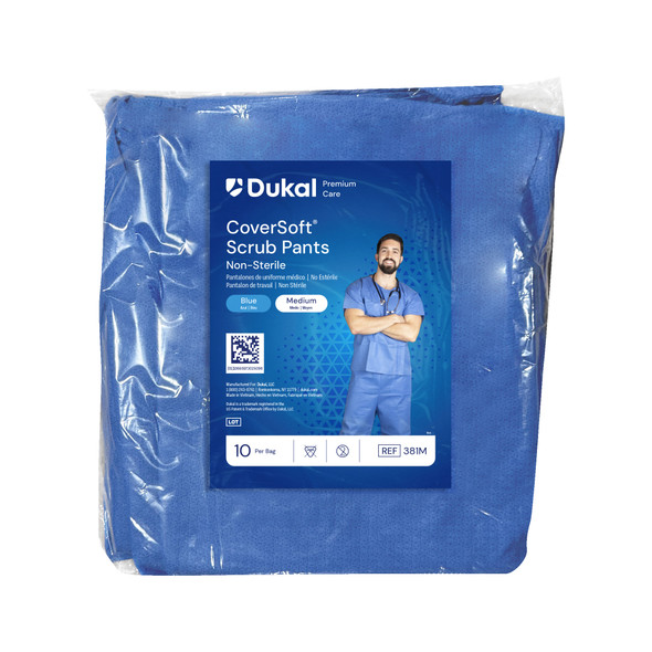 Dukal CoverSoft Scrub Pants – SMS Material, Drawstring Waist, Medium, Blue, 9.2 lb, 10/BG, 5 BG/CS