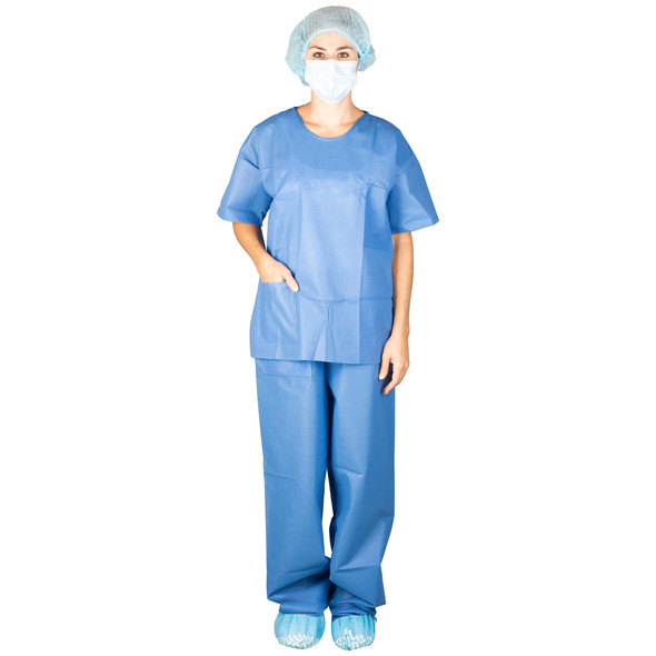Dukal CoverSoft Scrub Shirt – SMS Material, Small, Blue, Water-Resistant, Breathable, 10/BG, 5 BG/CS