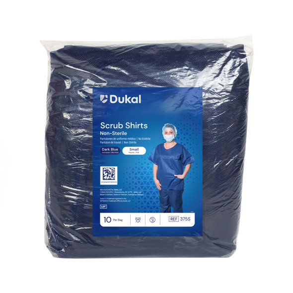 Dukal Scrub Shirt – Small Size, Dark Blue, Spunbond Polypropylene Material, 10/BG, 5 BG/CS Packaging