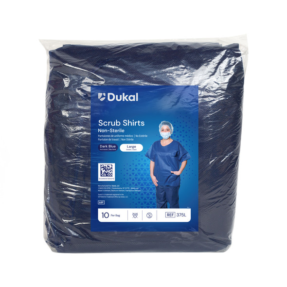Dukal Scrub Shirt – Large Size, Dark Blue, Spunbond Polypropylene Material, 10/BG, 5 BG/CS Packaging