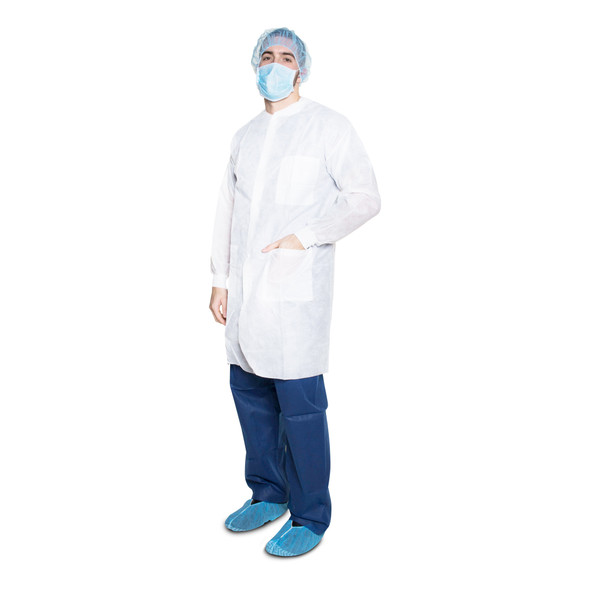 Dukal Lab Coat with Pockets – Multi – Layer SMS Material, Full Length, 10.6 lb, Large, White