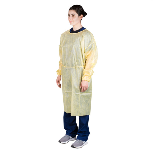 Dukal Multi-Layer Isolation Gown – Multi-Layer SMS Material, Elastic Cuffs, Universal Size, Yellow