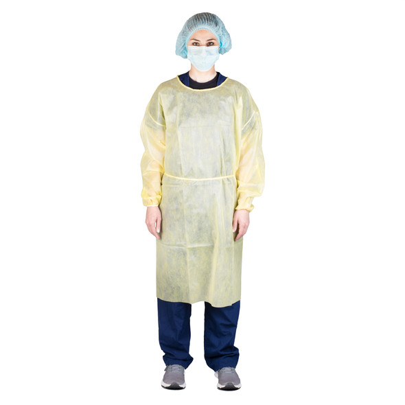 Dukal Multi-Layer Isolation Gown – Multi-Layer SMS Material, Elastic Cuffs, Universal Size, Yellow
