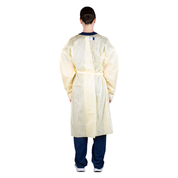 Dukal AAMI Level 2 Isolation Gown – Over-the-Head Design, Elastic Wrist with Thumb Loop, XL, Yellow, SMS