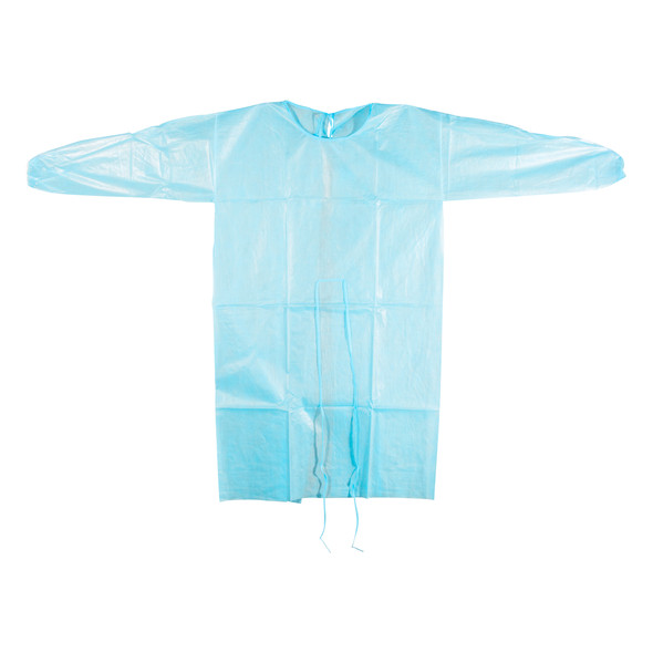 Dukal Poly-Coated Isolation Gown – SPP+PE Material, Elastic Cuff, Universal Size, Blue, 10/BG, 5 BG/CS