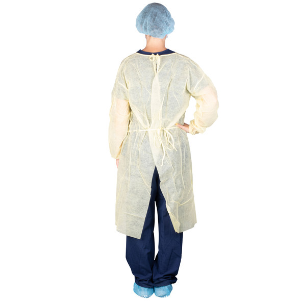 Dukal Poly-Coated Isolation Gown – Neck Tie, Elastic Cuff, Universal Size, Yellow, Poly-Coated SPP+PE Material