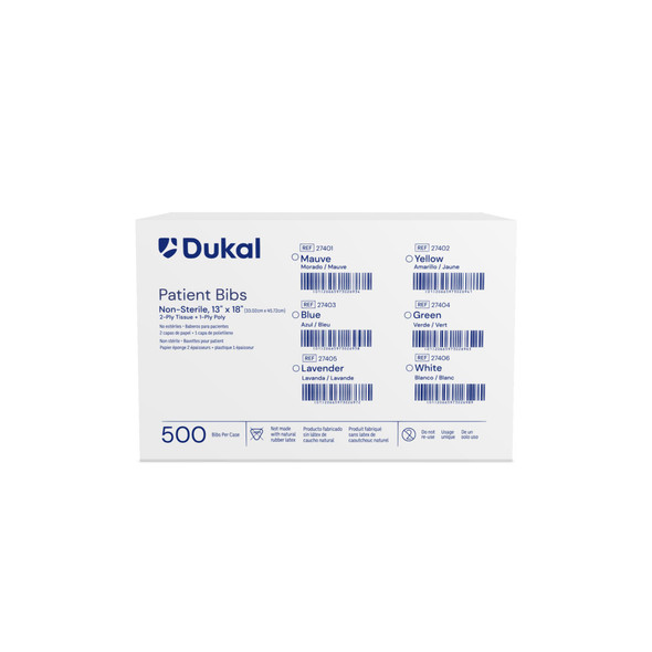 Dukal Patient Bibs – 2-Ply Paper/1-Ply Poly, 13 x 18 in, Mauve, Tissue + PE Material, 500/Case, 7.85 lb
