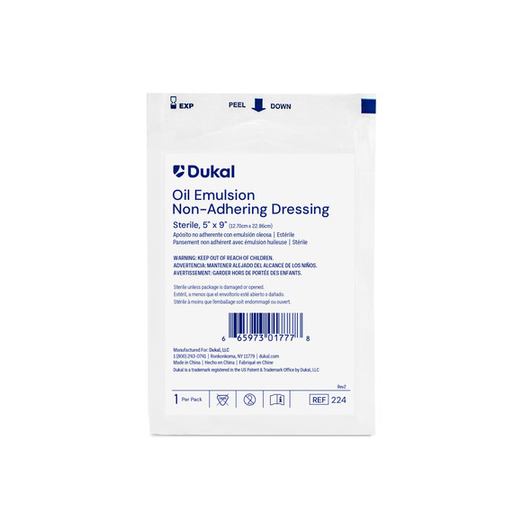Dukal Oil Emulsion Non-Adhering Dressing – Sterile, 5 x 9 in, Non-Adherent Petrolatum, 0.4 lb, 1/PK, 12PK/BX