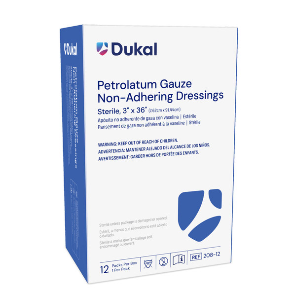 Dukal Petrolatum Gauze Non-Adhering Dressing – Sterile, 3 x 36 in, 0.615 lb, 1/PK, 12PK/BX