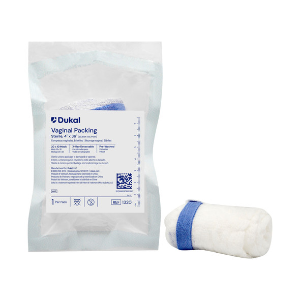 Dukal Sterile X-Ray Detectable Vaginal Packing – 100% Cotton, 4 in x 36 in, 1/PK, 100 PK/CS
