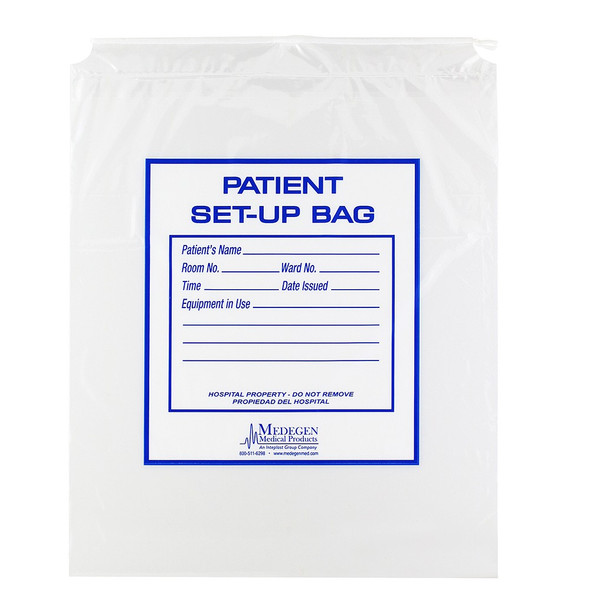 Medgen Patient Set-Up Bags with Drawstring – Clear/Blue & White, 12×16 in Size, Regular Duty, 50/pk, 500/cs