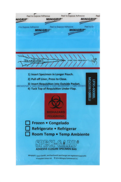 Medgen Speci – Gard Color Coded Adhesive Closure Specimen Bags – Permanent Adhesive, Blue/red, 6×10
