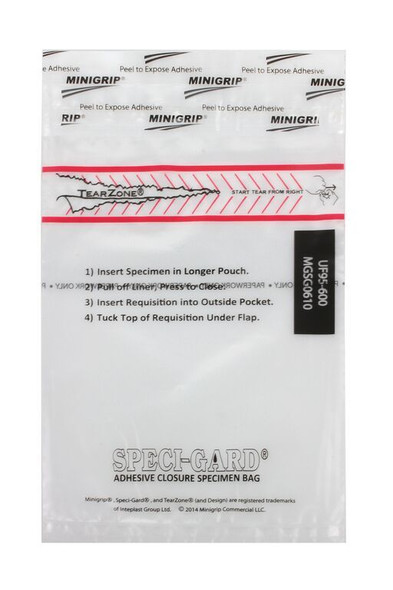 Medgen Speci-Gard Utility Adhesive Closure Specimen Transport Bag – 6×10 in, Permanent Seal, Clear/Red &