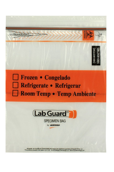 Medgen Lab Standard Zip Closure Specimen Transport Bags – 8×10 in, Single Zip, Clear/Black, 1000/case