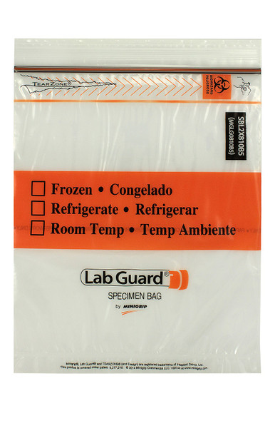 Medgen Lab Standard Zip Closure Specimen Transport Bags – 8×10 in, Single Zip, Clear/Black, TearZone Opening