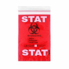 Medgen Lab STAT Zip Closure Specimen Bags – 6×9 in, Single Zip, Clear/Red, DispenserBag Packaging