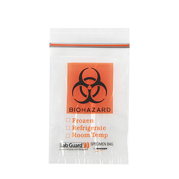 Medgen Lab Specimen Transport Bags – Single Zip Closure, 4×6 in, Biohazard Symbol, 1000/case