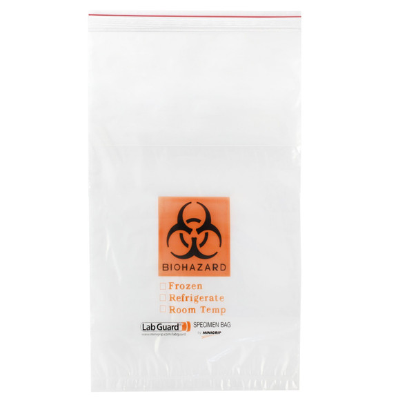 Medgen Lab Standard Zip Closure Specimen Transport Bags – 11x18 in, Single Zip, Clear/Black, 1000/case