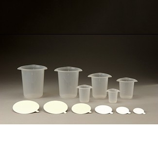 Medgen Tri-Pour Beakers and Paper Lids – 13 oz (400 mL) Capacity, Translucent, 100 per Case