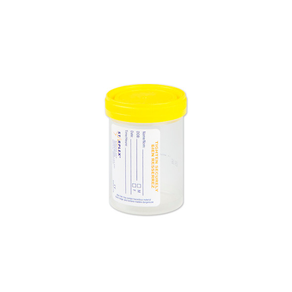 Medgen Standard Specimen Container – Non-Sterile, Translucent with Yellow Lid, 4 oz (120 mL) Capacity, 4 Bags