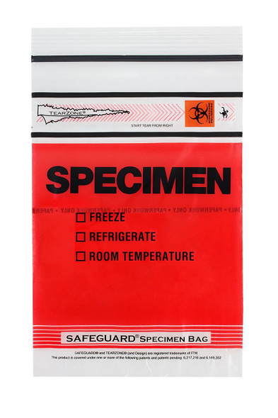 Medgen Lab Color Coded Zip Closure Specimen Bags – 6×9 in, Single Zip, Clear/red, Dispenserbag Package