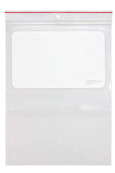 Medgen Minigrip Red Line Zip Closure Bags – 4mil Writable White Block, Double Zipper, 8 x 10 in, DispenserBag