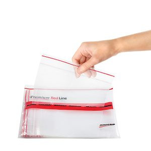 Medgen Minigrip Red Line Zip Closure Bags – 2 Mil Plain, 3 x 6 in, Clear, DispenserBag Packaging