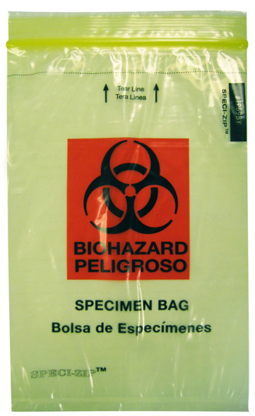 Medgen Lab Color Coded Zip Closure Specimen Bags – 6×9 in, Single Zip, Yellow/Red/Black, Biohazard Symbol