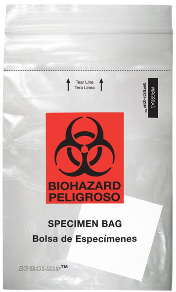 Medgen Lab Specimen Transport Bags – Zip Closure with 3×5 Absorbent Pad, 6×9 in, Clear/Black & Red, 1000/case