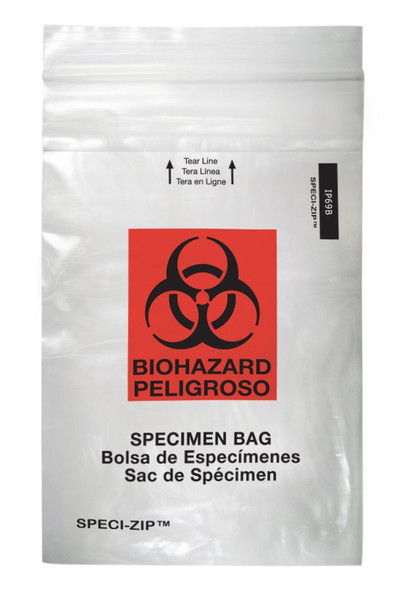 Medgen Lab Specimen Transport Bags – Single Zip Closure, 6×9 in, Clear/black & Red, Biohazard Symbol