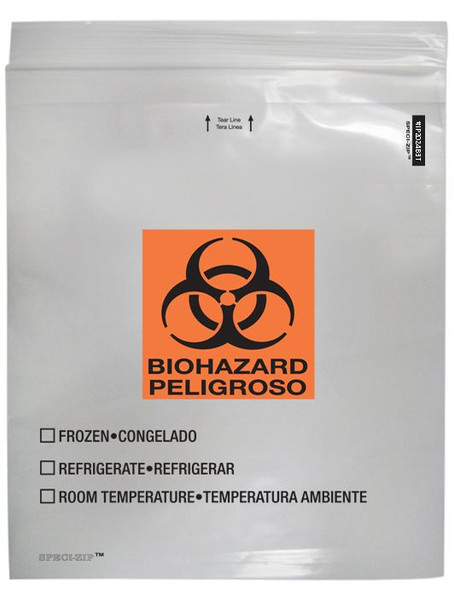 Medgen Lab Specimen Transport Bags – 20×24 in, Single Zip Closure, Clear/Black, Biohazard Symbol, 100/box