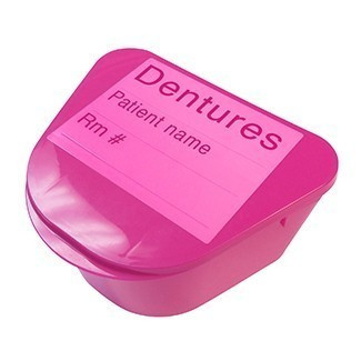 Medgen Denture Cups – Pink with Hinged Lid, 2x4x3 in Size, 200/Case, Durable Storage for Dental Appliances
