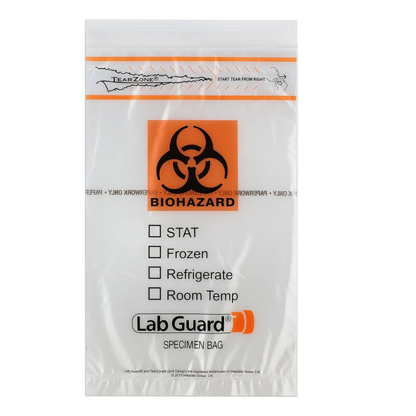 Medgen Lab Specimen Transport Bags – Single Zip Closure, 6×10 in, Clear with Document Pouch, 1000/case